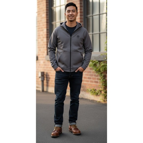 Harley Davidson Genuine Motor Clothes Cowhide Leather Jacket Hooded Size XL Gray - Picture 1 of 14